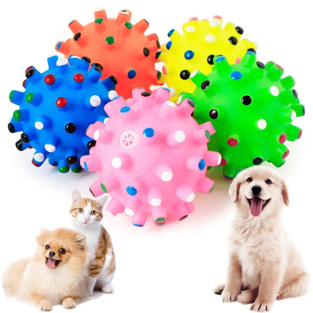 Cozy Puppies 2 Pcs Cat Chew Toys Rubber Hedgehog Ball Bite Resistant Cute Squeaky Pet Dog Puppy Cat Play Toys (Color May Vary)