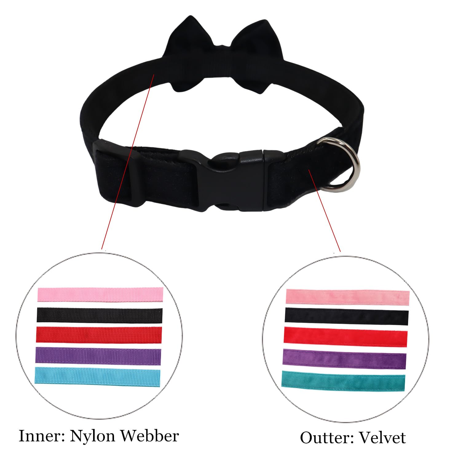 Wdpaws Dog Collar With Bowtie Soft Velvet Material With Quick Release Buckle For Large Dogs (Black, L)