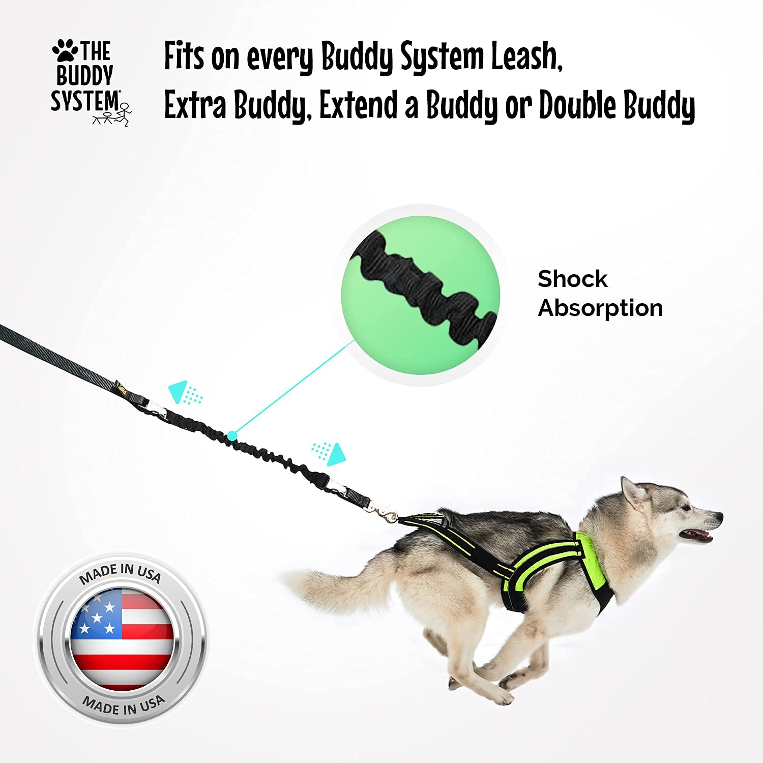 The Buddy System Accessories For Our Dog Leashes Made In Usa (Shock Absorber, Regular Dog Black)