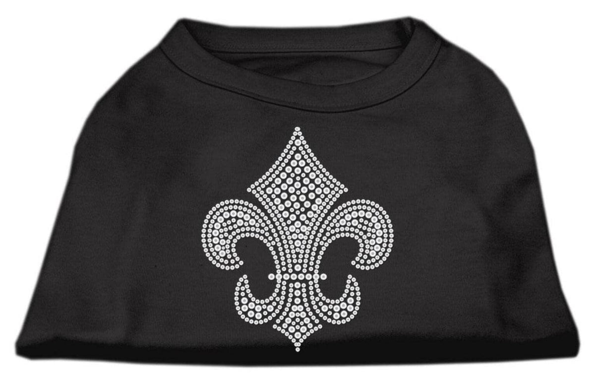 Pet Dog & Cat Shirt Rhinestone, &quot;Silver Fleur De Lis&quot; Black MD (6-10 lbs.)