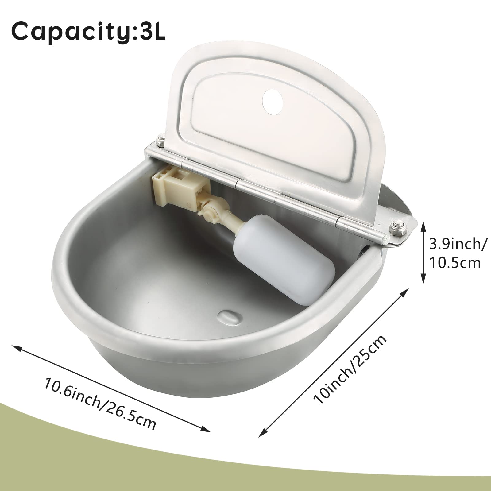 Natgai Automatic 304 Stainless Steel Waterer Bowl, Automatic Cow Drinking Water Bowl With Float Valve Water Trough Farm Grade For Horse Cattle Goat Sheep Dog (With Drainage Hole)