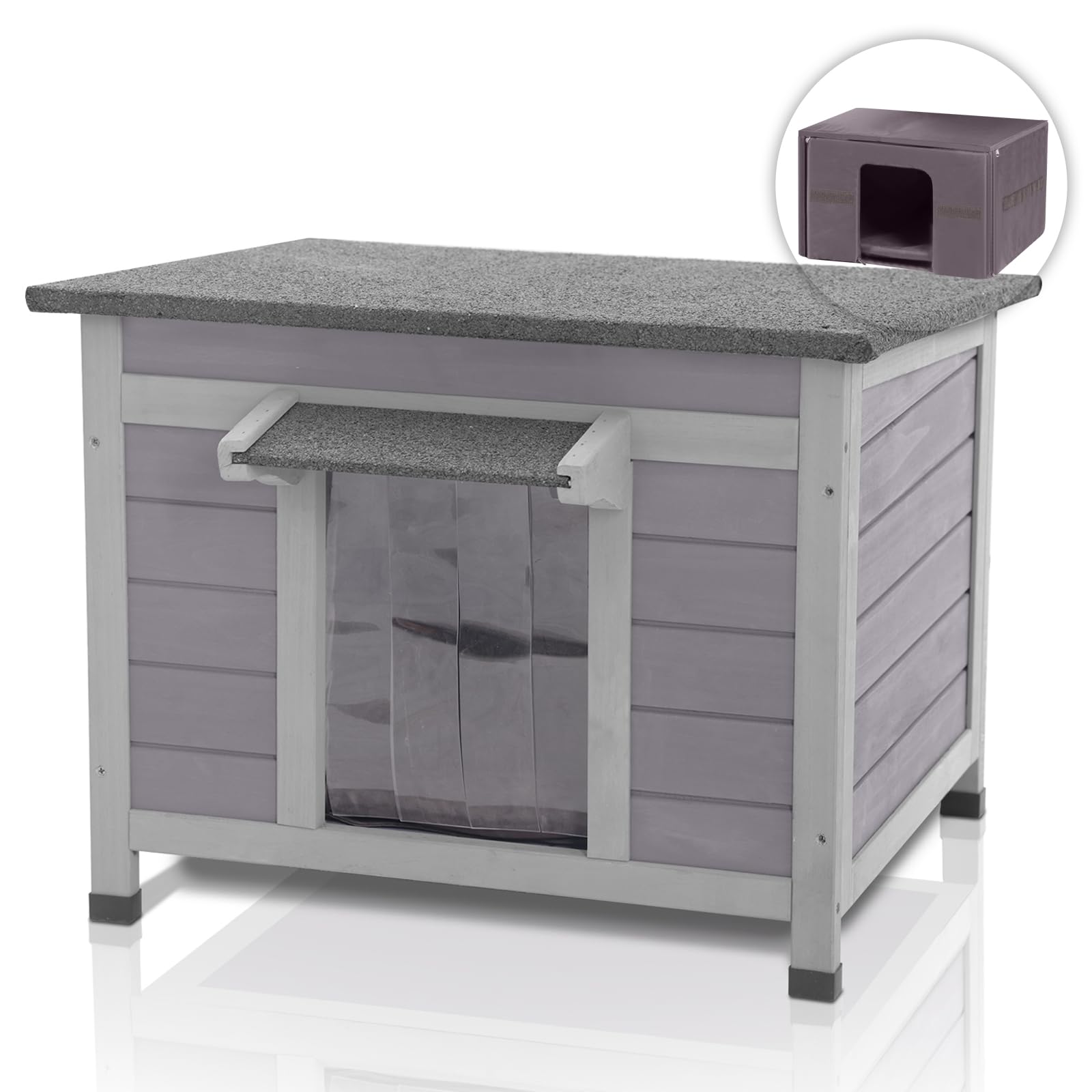 Gutinneen Outdoor Cat House With Insulated Wooden Outside Feral Cat Shelter Rabbit Hutch Bunny Cage Guinea Pig Habitat Weatherpr