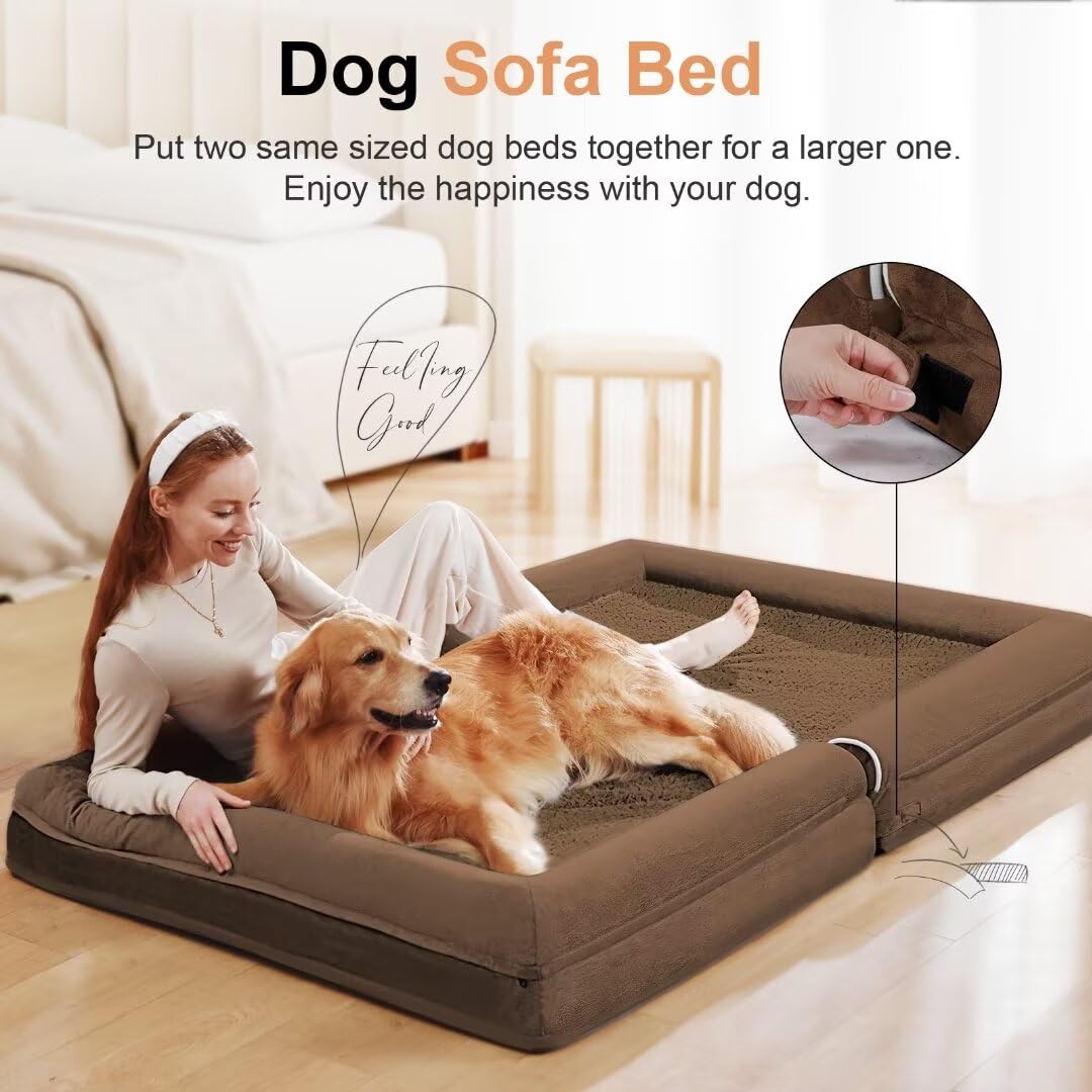 Large Dog Bed Orthopedic Washable: Beds Bolster Xl Bed Big Xlarge Dogs Egg Crate Foam Couch Sofa Waterproof With Removable Cover - Dark Coffee