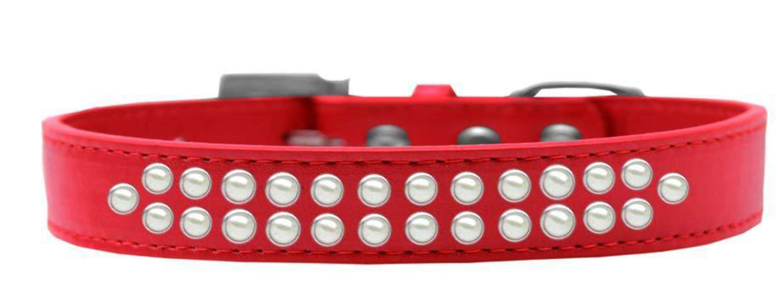 Dog, Puppy & Pet Fashion Collar, &quot;Two Row Pearl Rimsets&quot; Red 14