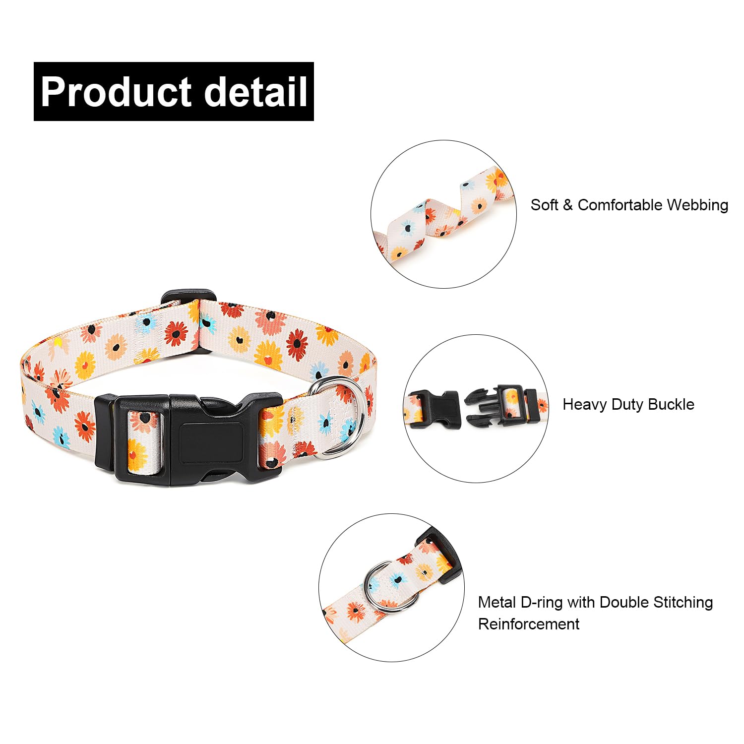 Suredoo Adjustable Dog Collar With Patterns, Ultra Comfy Soft Nylon Breathable Pet Collar For Small Medium Large Dogs (M, Floral
