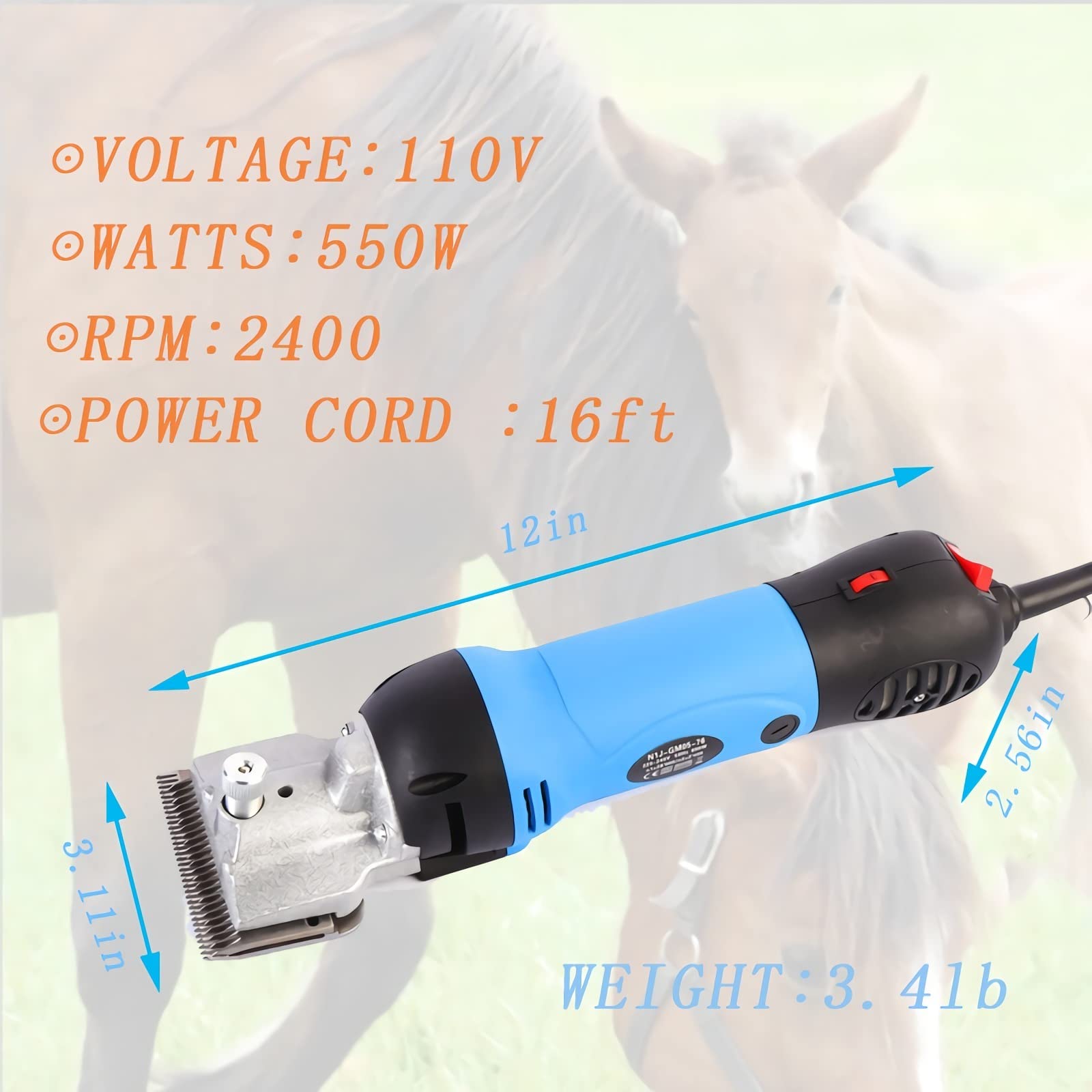 Towiac Horse Clippers,550W Electric Horse Grooming Kit,Professional Livestock Clippers, 6 Speeds Heavy Duty Equine Clippers For Dogs