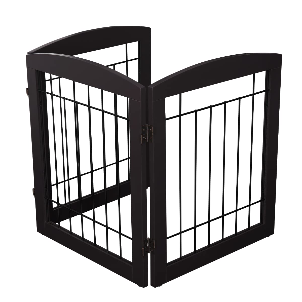 Pawland Wire Free Standing Pet Gate For Dogs, Foldable Dog Gate For The House Indoor, Step Over Pet Puppy Safety Fence, Doorway, Stairs, 80 Inch Wide, 24' Height 3 Panels, Espresso