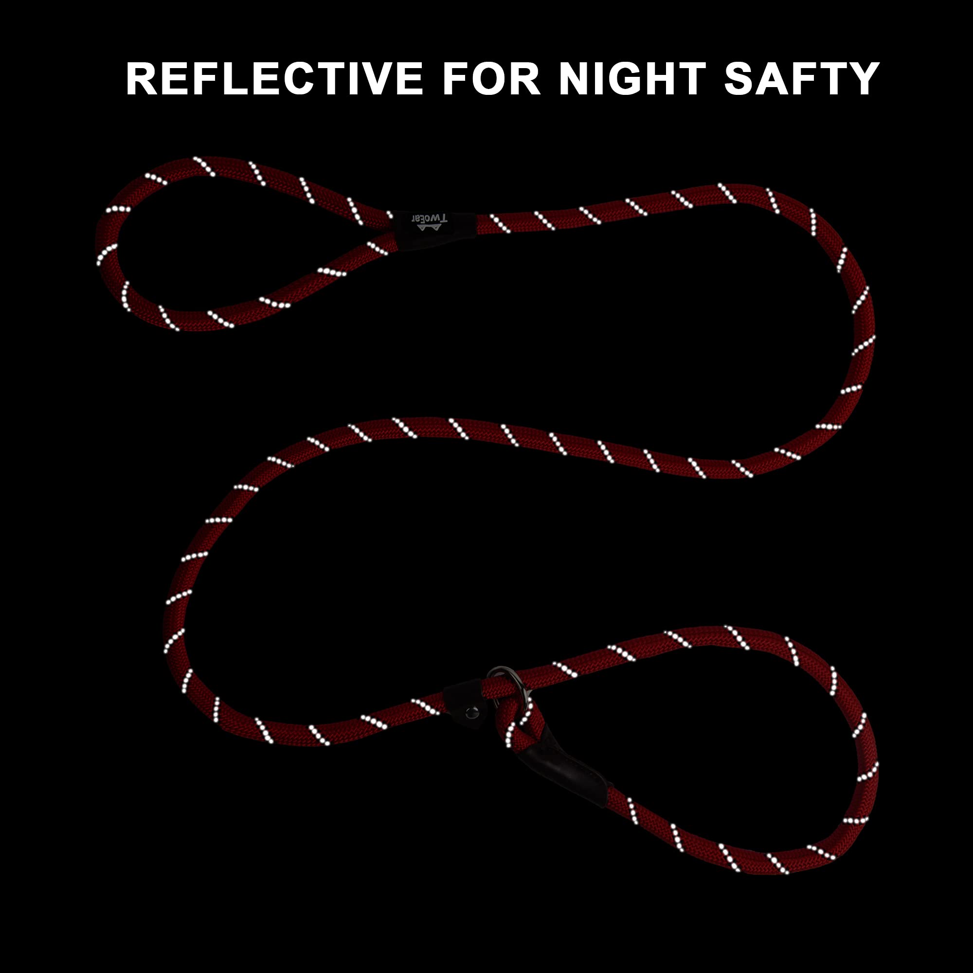 Twoear Dog Leash Dog Slip Rope Leash 6Ft Dog Training Leash Heavy Duty Strong Slip Lead Highly Reflective Threads For Small Medium And Large Dogs (Slim(3/8''X6Ft), Red)
