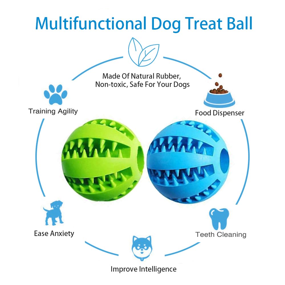 Feixun Dog Treat Toy Ball, Dog Tooth Cleaning Toy, Interactive Dog Toys(1 Green+1 Blue) 2.8' Pack Of 2
