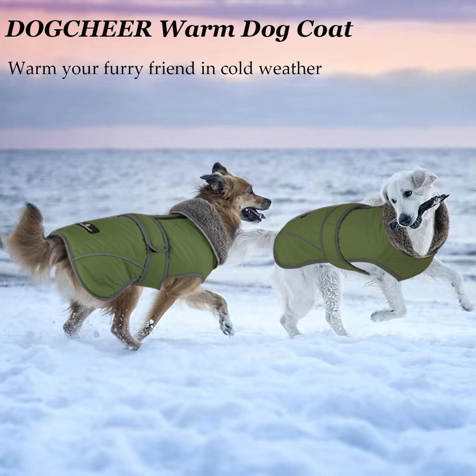 Dogcheer Dog Winter coat,Fleece collar Jacket Warm Vest Reflective Adjustable Sweater for cold Weather,Windproof Waterproof Snow