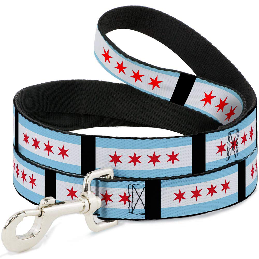 Dog Leash Chicago Flags Black 6 Feet Long 1.5 Inch Wide