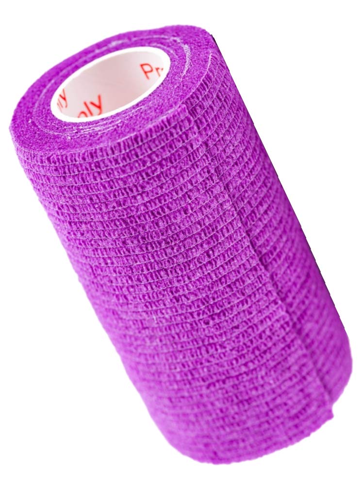 4 Inch Vet Wrap Tape Bulk (Purple) (Pack Of 6) Self Adhesive Adherent Adhering Flex Bandage Grip Roll For Dog Cat Pet Horse