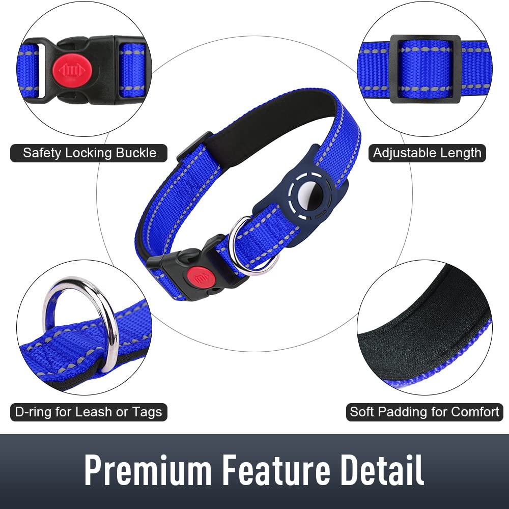 Erbine Airtag Dog Collar With Airtag Holder For Puppy Small Dogs, Reflective, Soft Padded & Safety Locking Buckle, Nylon Pet Col