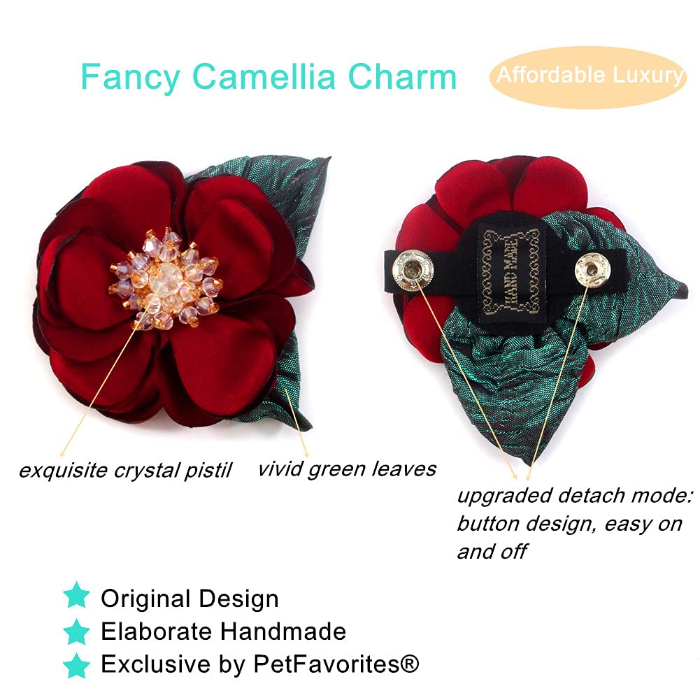 Petfavorites Xs Girl Dog Collar - Detachable Flower Cat Collar With Fancy Crystal Pistil Green Leaf Bell - Soft Nylon For Female