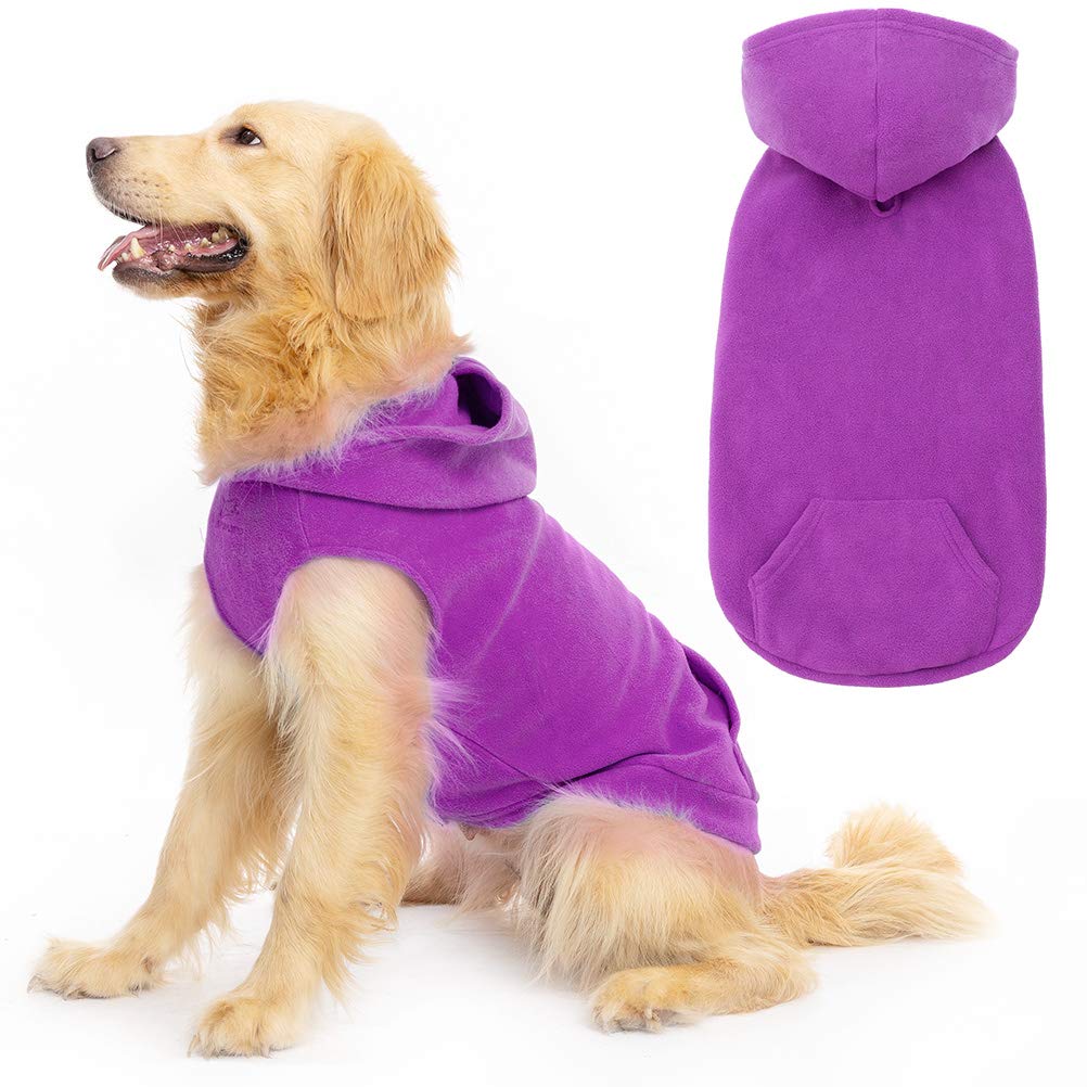 Expawlorer Pet Dog Clothes With Pocket, Polar Fleece Dog Hoodie Fall Cold Winter Sleeveless Sweater With Hat Warm Cozy Sweatshirt For Small To Large Dogs Boy And Girl (Purple, L)