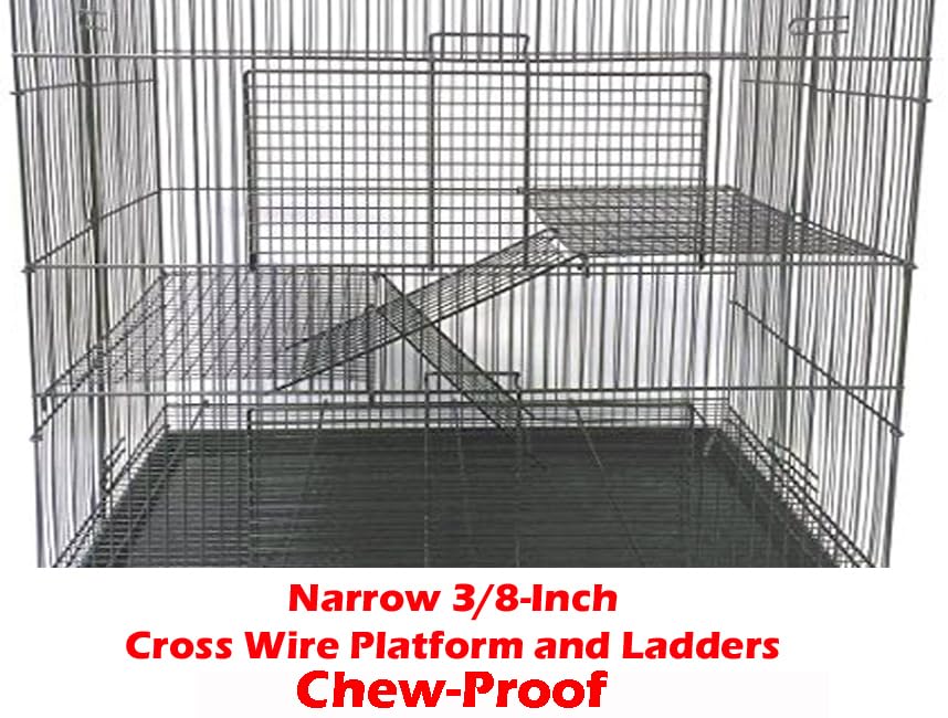 3-Levels Easy Collapsible Ferret Chinchilla Sugar Glider Rats Mouse Animal Critter Chew-Proof Metal Carrier Travel Cage With Narrow 3/8-Inch Bar Spacing Easy To Setup No Tools Needed Easy Storage