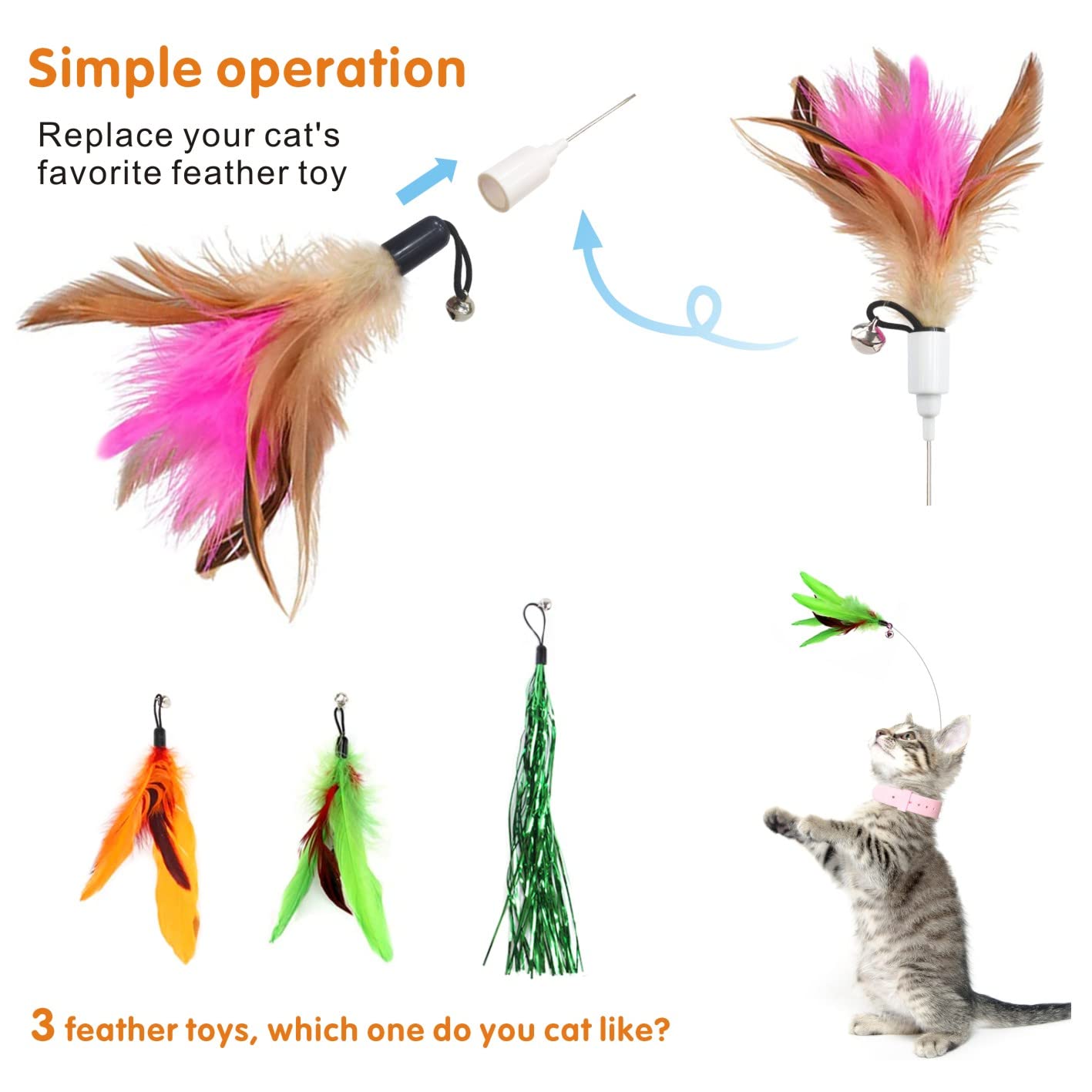 Otunrues Cat Feather Collar Toy, Interactive Toys For Indoor Cats Self Play Funny Teaser Wand Neck 3-In-1 Collar Toy Feathers Wi