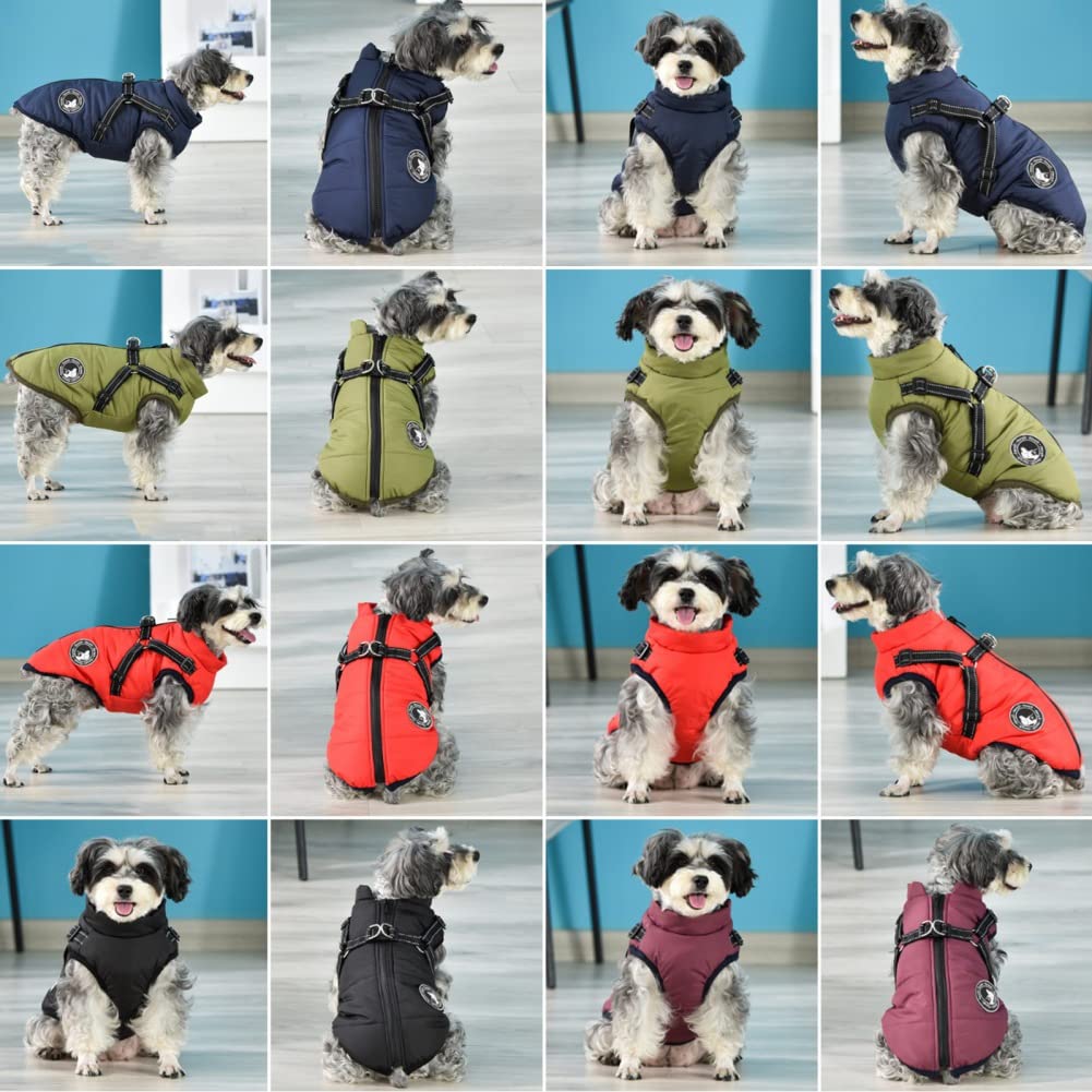 Gyuzh Winter Dog Coat with Harness, Fleece, Waterproof, XXX-Large, Red, Reflective for Small to Large Dogs