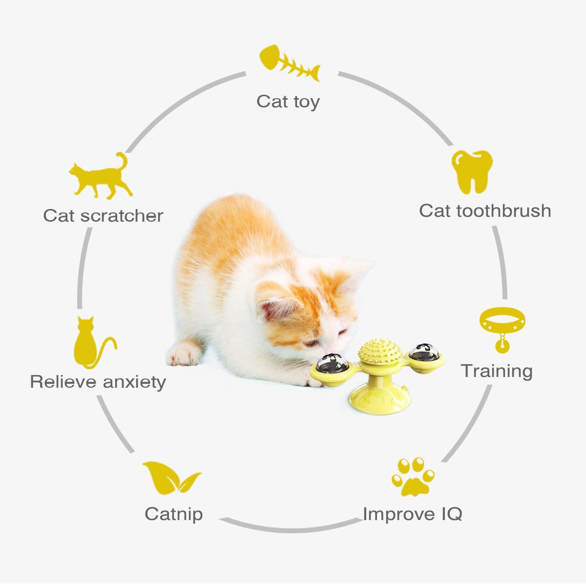 Cdipesp Windmill Cat Toy With Catnip, Interactive Cat Spinning Toys With Suction Cup Kitten Turntable Massage Toy For Indoor Cats (Yellow)