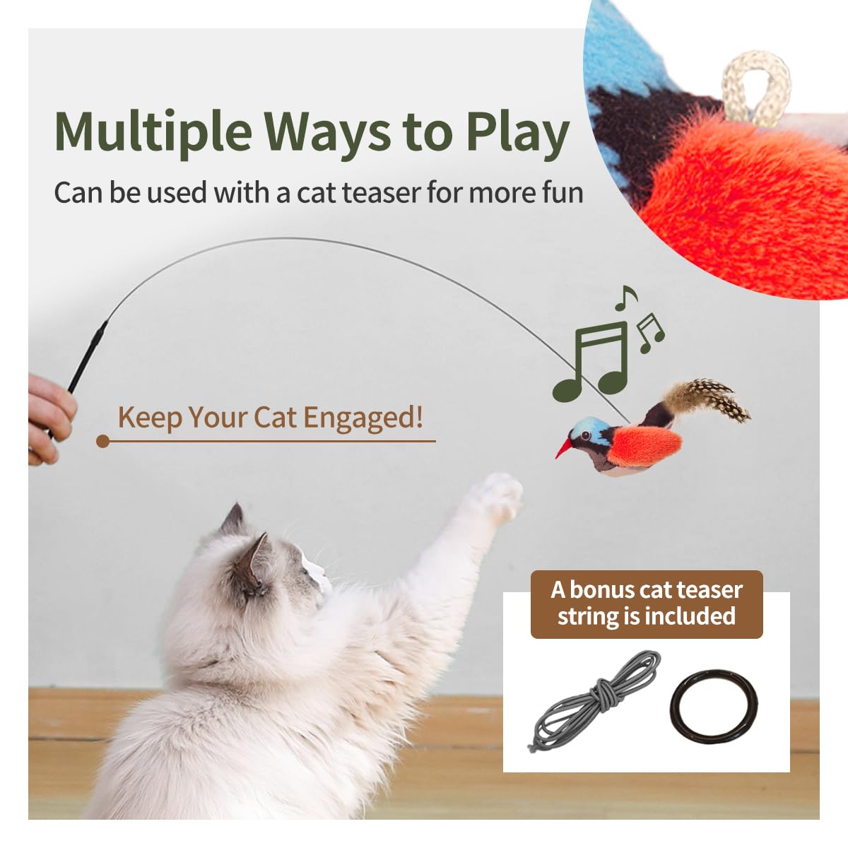 Ipawspace Catnip Cat Toys Boredom Reliever With Lifelike Chirp Sound - Interactive Feather Cat Toys (2 Pack)