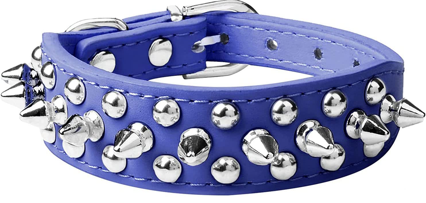 haoyueer Spiked Dog Collar Soft Pu Leather Mushrooms Rivet Spike Studded Puppy Adjustable Pet Collars for Small Breeds (M, Dark 