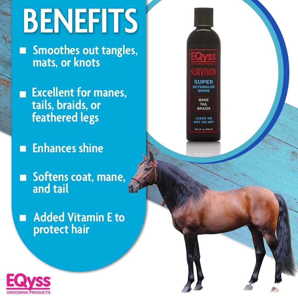 Eqyss Survivor Equine Mane & Tail Detangler - Smooths Knots, Tangles, Mats For All Horses, Ponies, Mares, Foals - Softens Coat, Enhances Shine (8 Oz)
