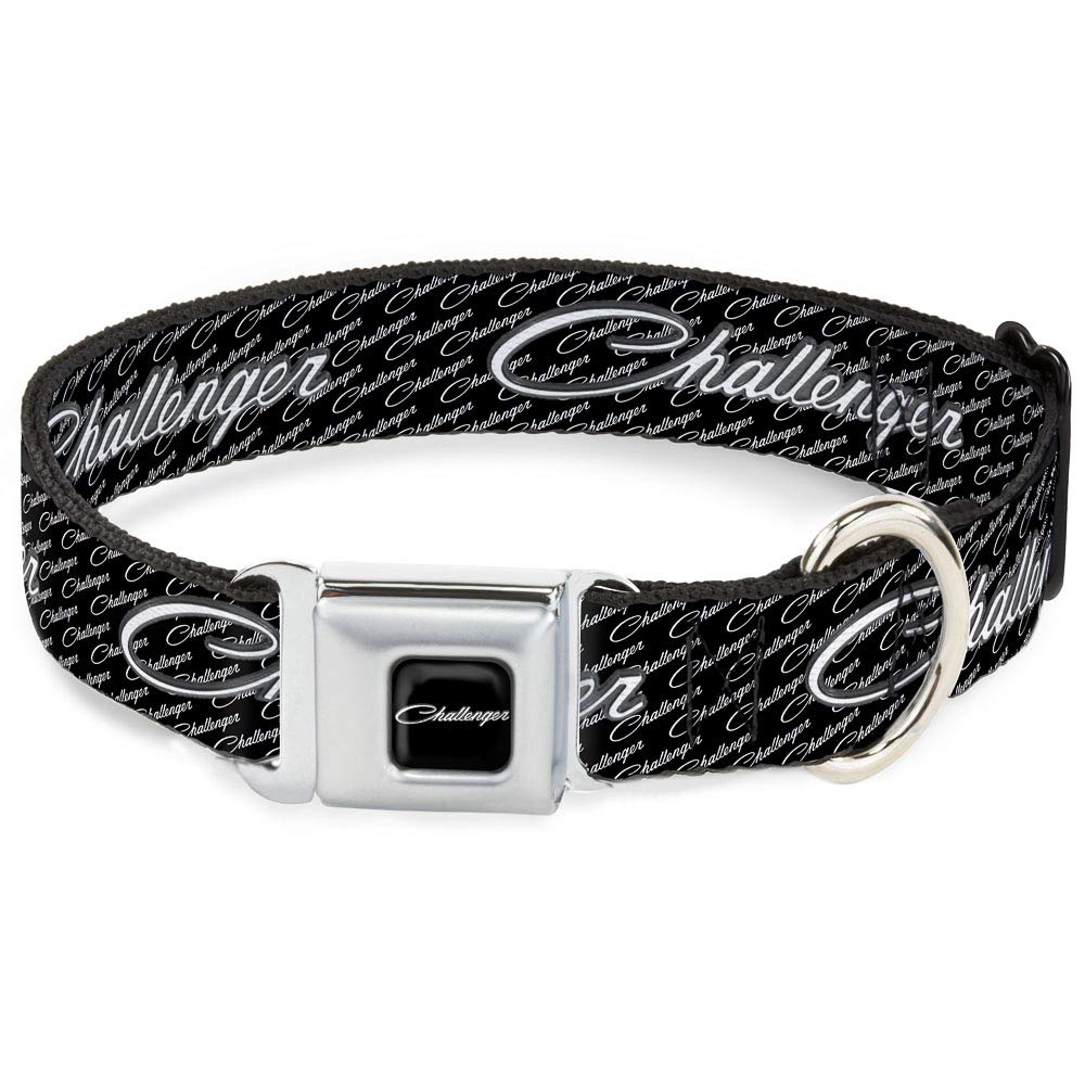 Buckle-Down Seatbelt Buckle Dog Collar - CHALLENGER Repeat w/Text Black/White - 1.5 Wide - Fits 16-23 Neck - Medium