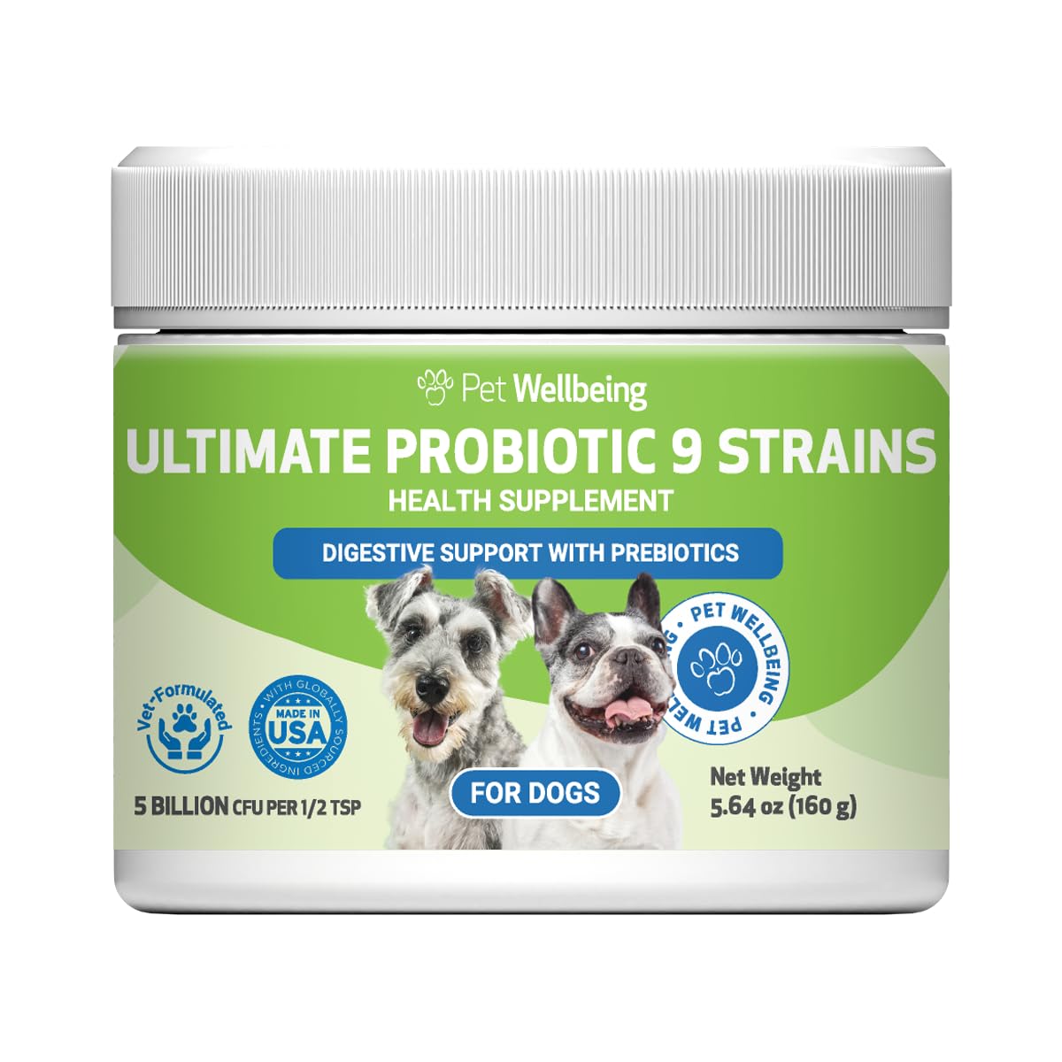Pet Wellbeing - Ultimate Probiotic 9 Strains for Cats and Dogs - Natural Support for Digestion and Urinary Tract Health 160 Gram