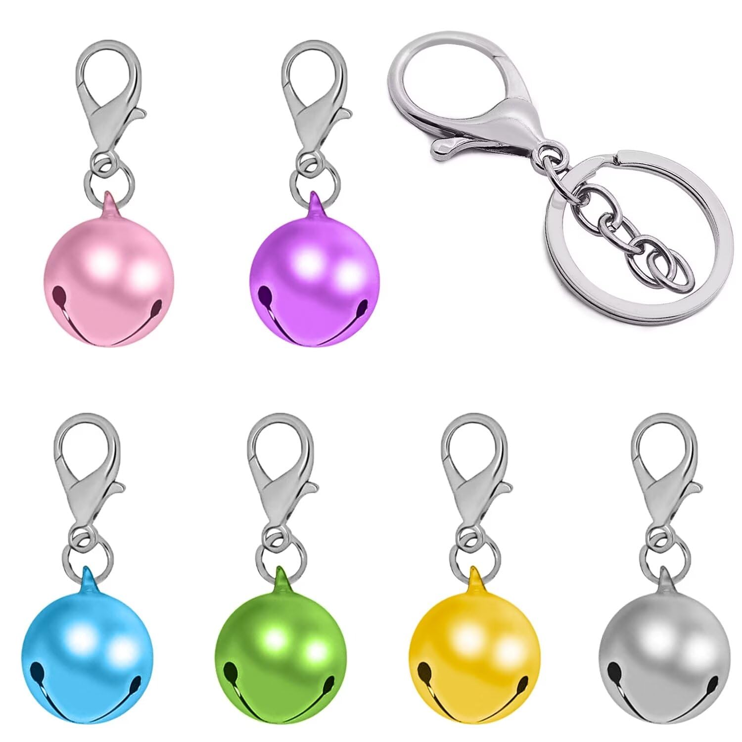 Aoche Pet Bells For Dog Cat Collar 6 Pack,Charm Pet Pendant Accessories With1 Pack Stainless Steel Keychain