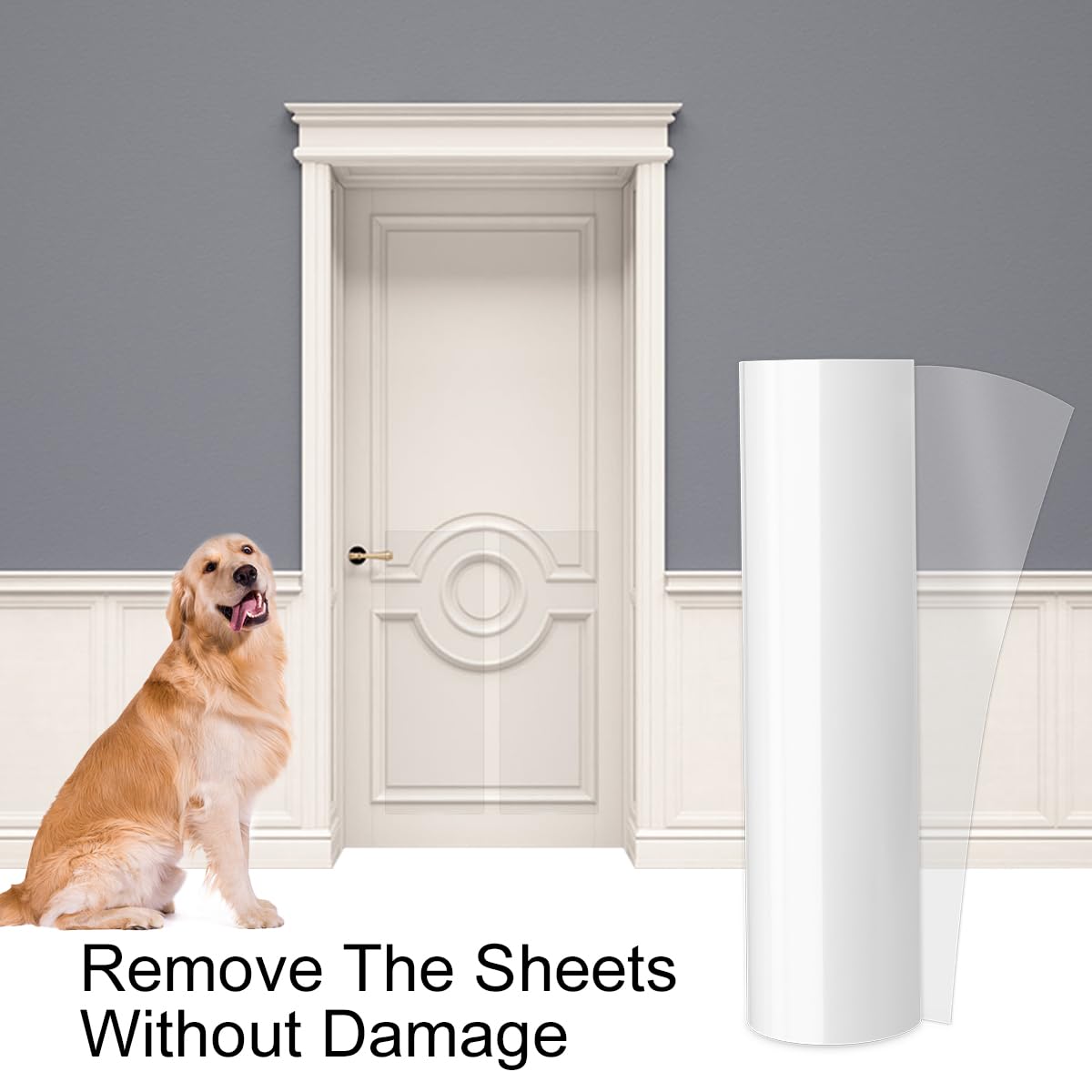 Kebe Door Scratch Protector, 118'' Long Anti Scratch Deterrent Tape Protect Your Door, Furniture & Wall With Clear Premium Heavy Duty Door Cover Scratch Shield, Extended Door Guard For Dog Scratching