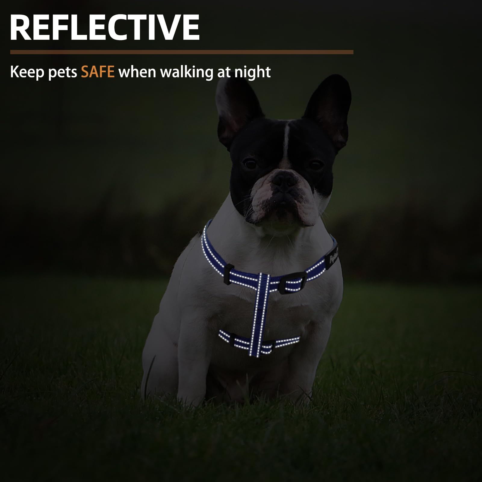 Pupteck No Pull Dog Harness Soft Adjustable Basic Nylon Step In Puppy Vest Outdoor Walking With Id Tag, Reflecive Navy Blue, S