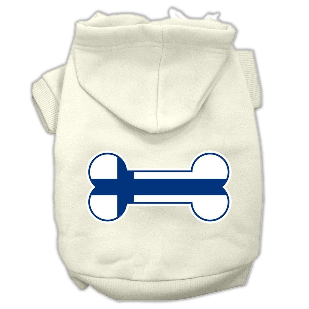 Pet, Dog & Cat Hoodie Screen Printed, 'Bone Shaped Finland Flag' Cream Xl (14-20 Lbs.)