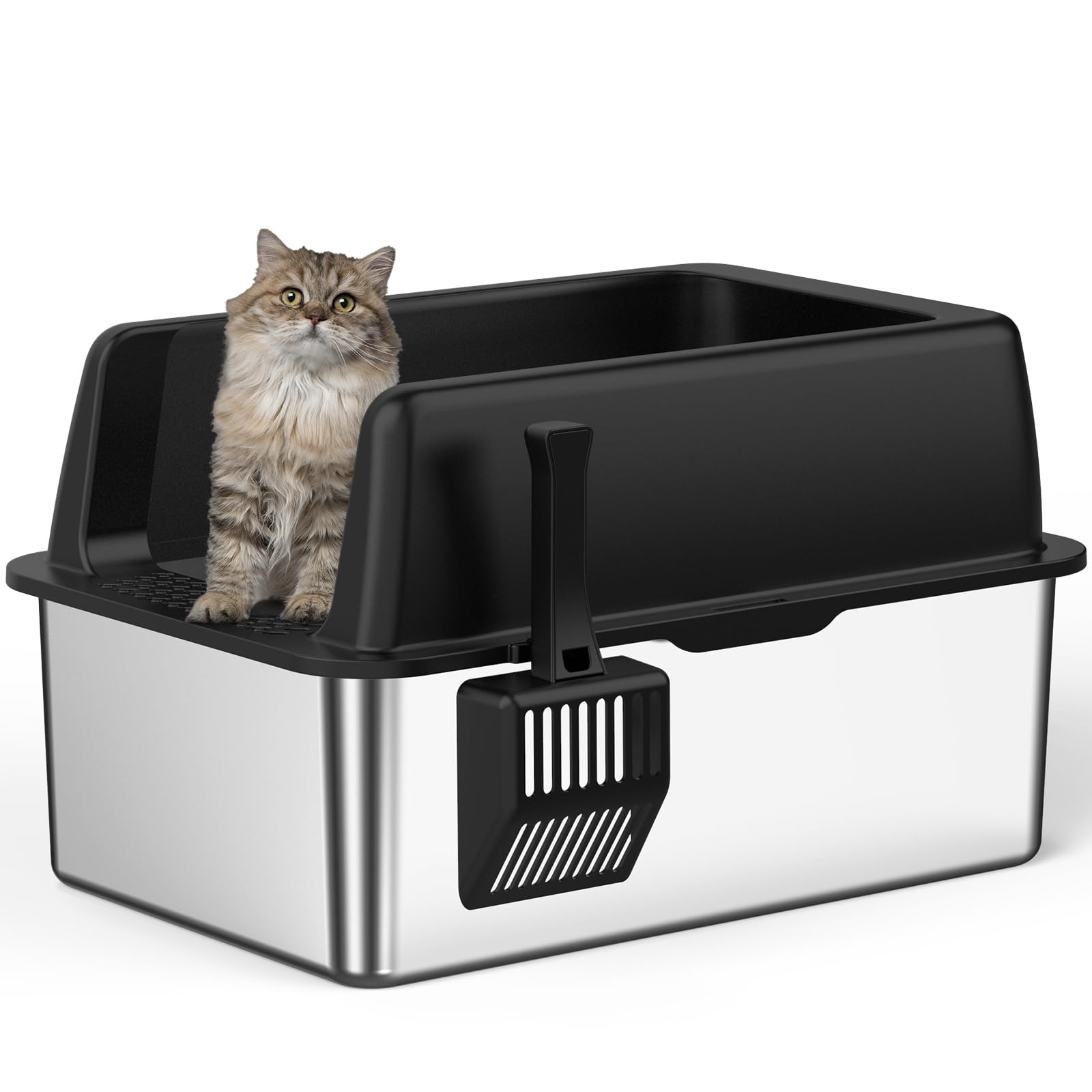 Zarler Stainless Steel Litter Box With Lid, 8    Deep Extra Large Cat Litter Boxes, Xl Metal Litter Box For Big Cats With High S
