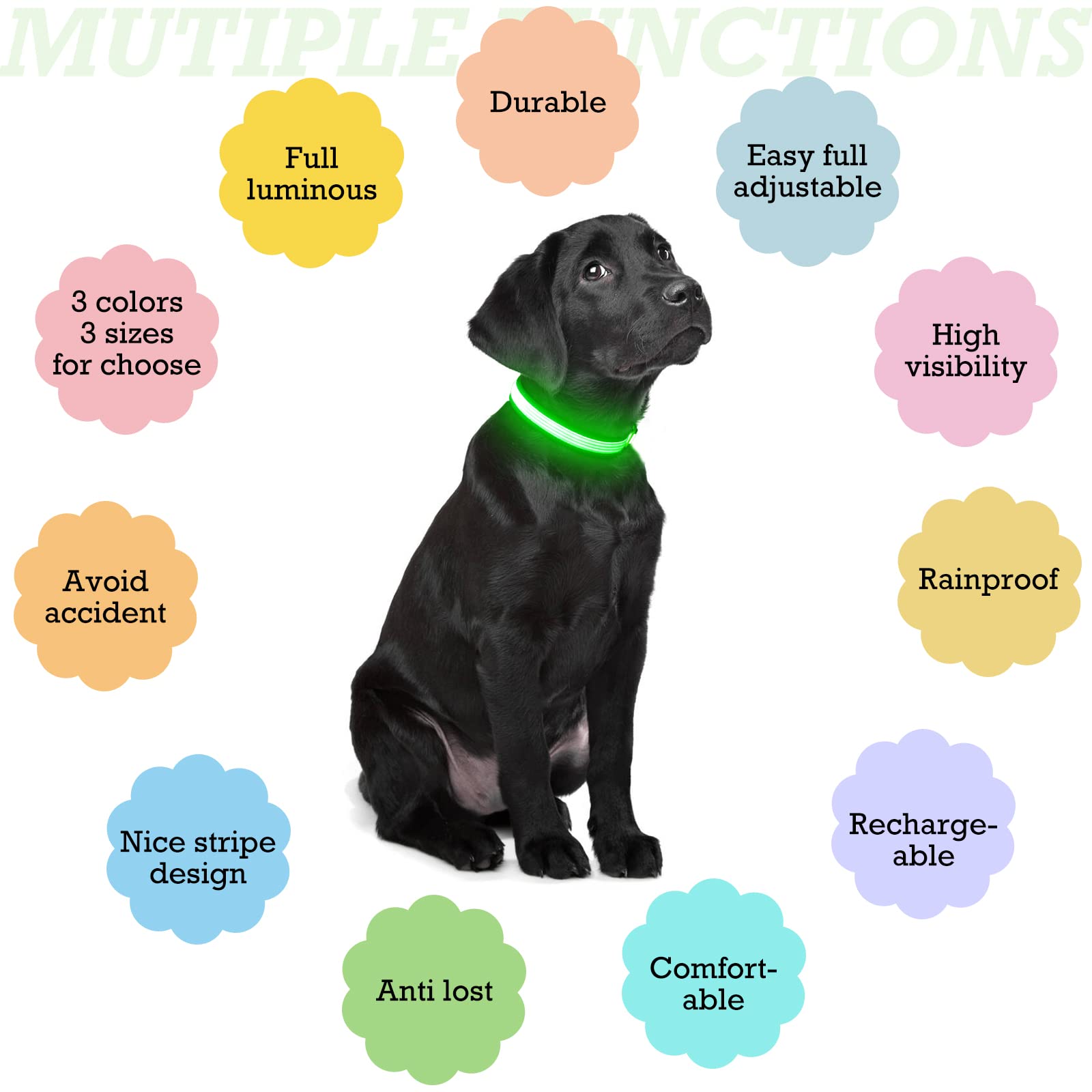 Light Up Dog Collars- Usb Rechargeable Led Dog Collar, Full Illuminated And Adjustable Dog Collar Light, Three Colors And Three