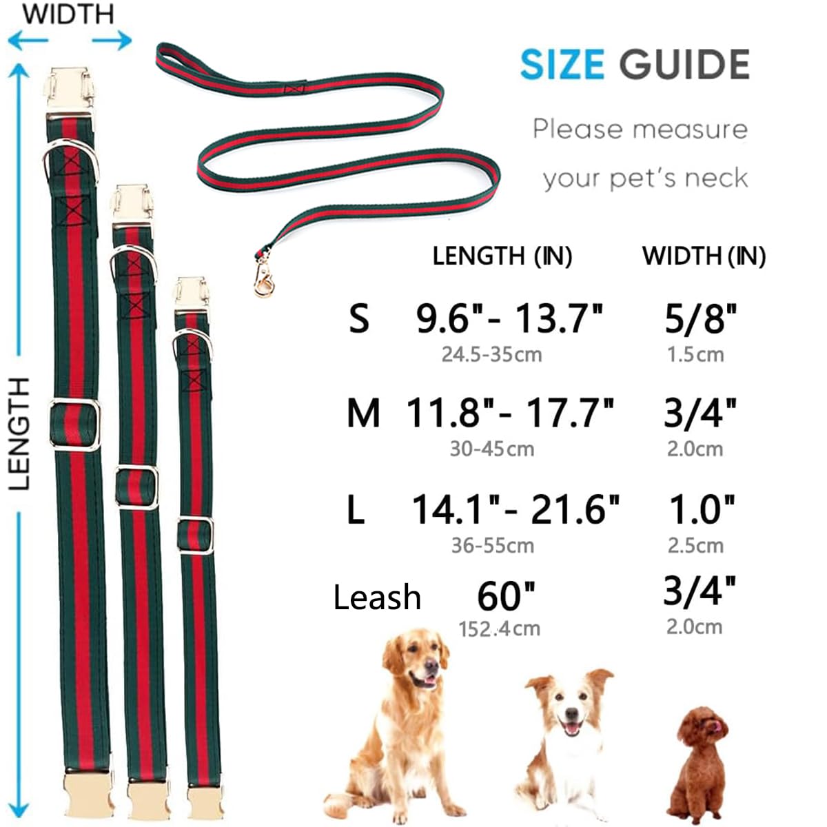 Premium Dog Collar, Cute Dog Collars Luxury Style, Durable Pet Collars And Dog Leash With Metal Buckle Safety For Puppy Small Do