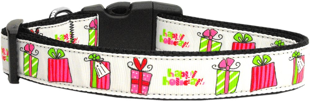Christmas Pet Dog & Cat Nylon Collar or Leash, &quot;All Wrapped Up&quot; LG Collar