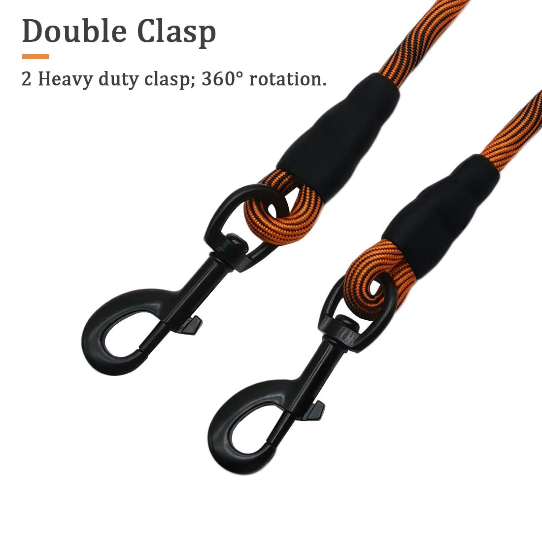 Maypaw 8Ft/10Ft Dog Tie Out/Check Cord, Heavy Duty Nylon Rope Training Leash, 3/8' Thick Dog Tether For Strong Small Medium Large Dogs Indoor Outdoor Walking/Camping (3/8' X 8Ft, Orange Black)
