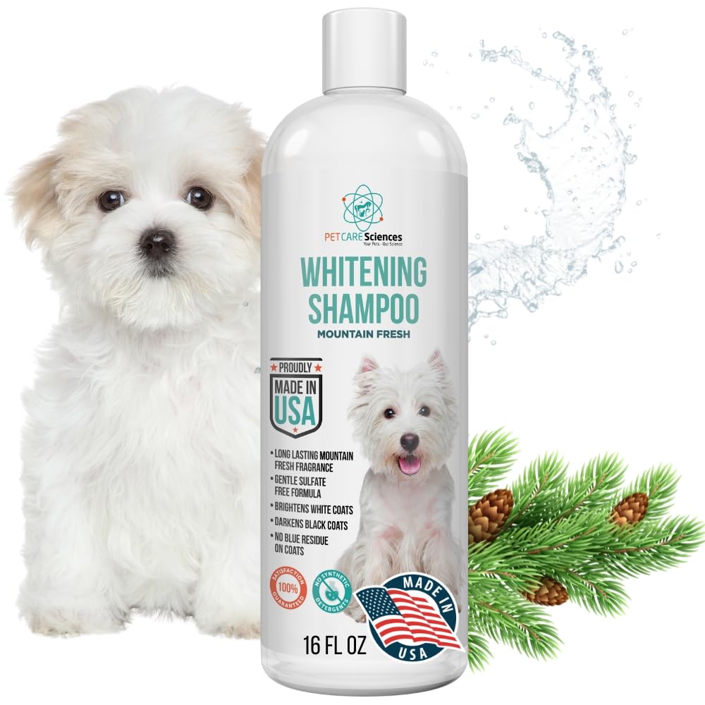 16 fl oz Dog Whitening Shampoo (Mountain Fresh Scent) Dog Shampoo for White Dogs - Brightens White and Darkens Dark Coats - Tear