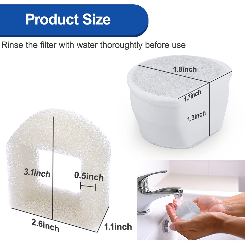 Myfatboss 18Pcs Carbon Filters And Foam Pre-Filter Replacement Compatible With Petsafe Drinkwell Avalon Pagoda Seascape Sedona Water Bowl Water Fountain Prefilters,Pet Water Fountain Filters12+6 Pack