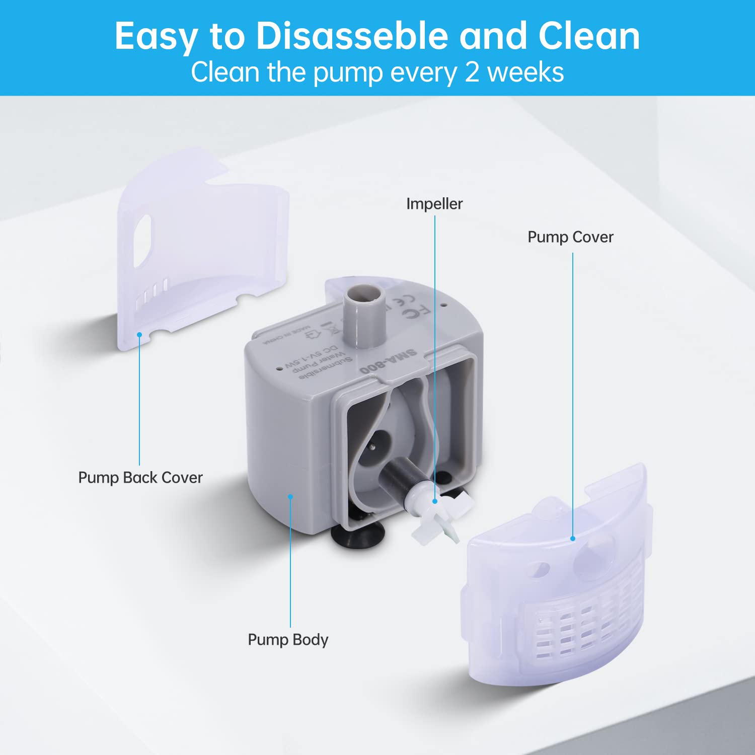 Cat Water Fountain Pump, Replacement Pump for Stainless Steel Pet Water Fountain, Pet Fountain Pump for Adjustable Water Flow Wa