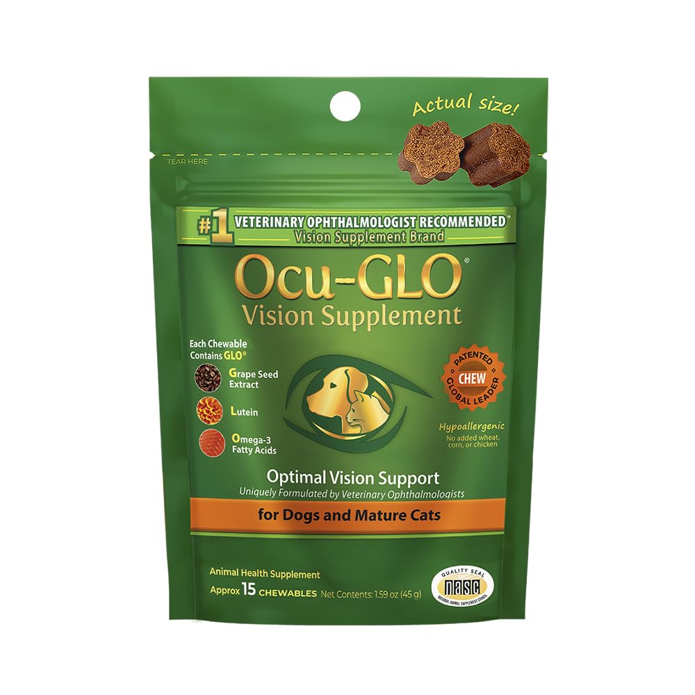 Ocu-GLO Cat & Dog Senior Supplement for Eye Support - Chewable Vision Vitamins Supplements for Large and Small Pets Care with Lu