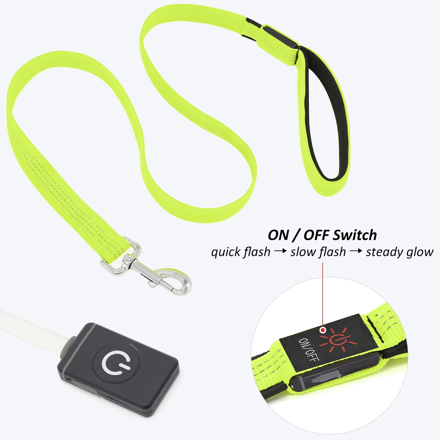 Bseen Light Up Dog Leash, Refelctive Led Dog Leash Rechargeable Glowing Pet Lead Safety Dog Lights For Night Walking (4 Ft, Reflective Green)