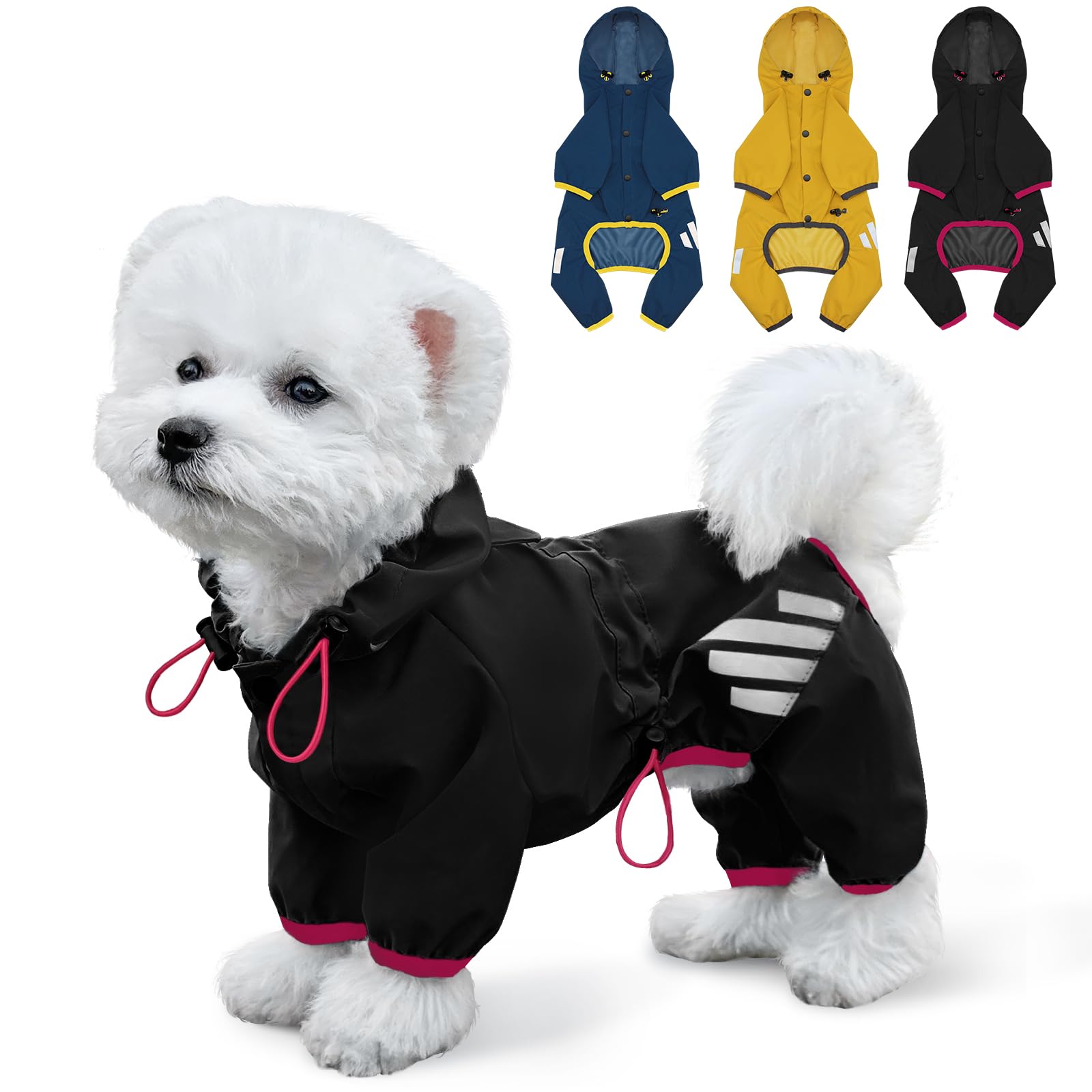 Dog Raincoat, Waterproof Dog Rain Jacket With Hood, Rain Coat With Leash Hole, Reflective Strap For Small Medium Dogs, Lightweig
