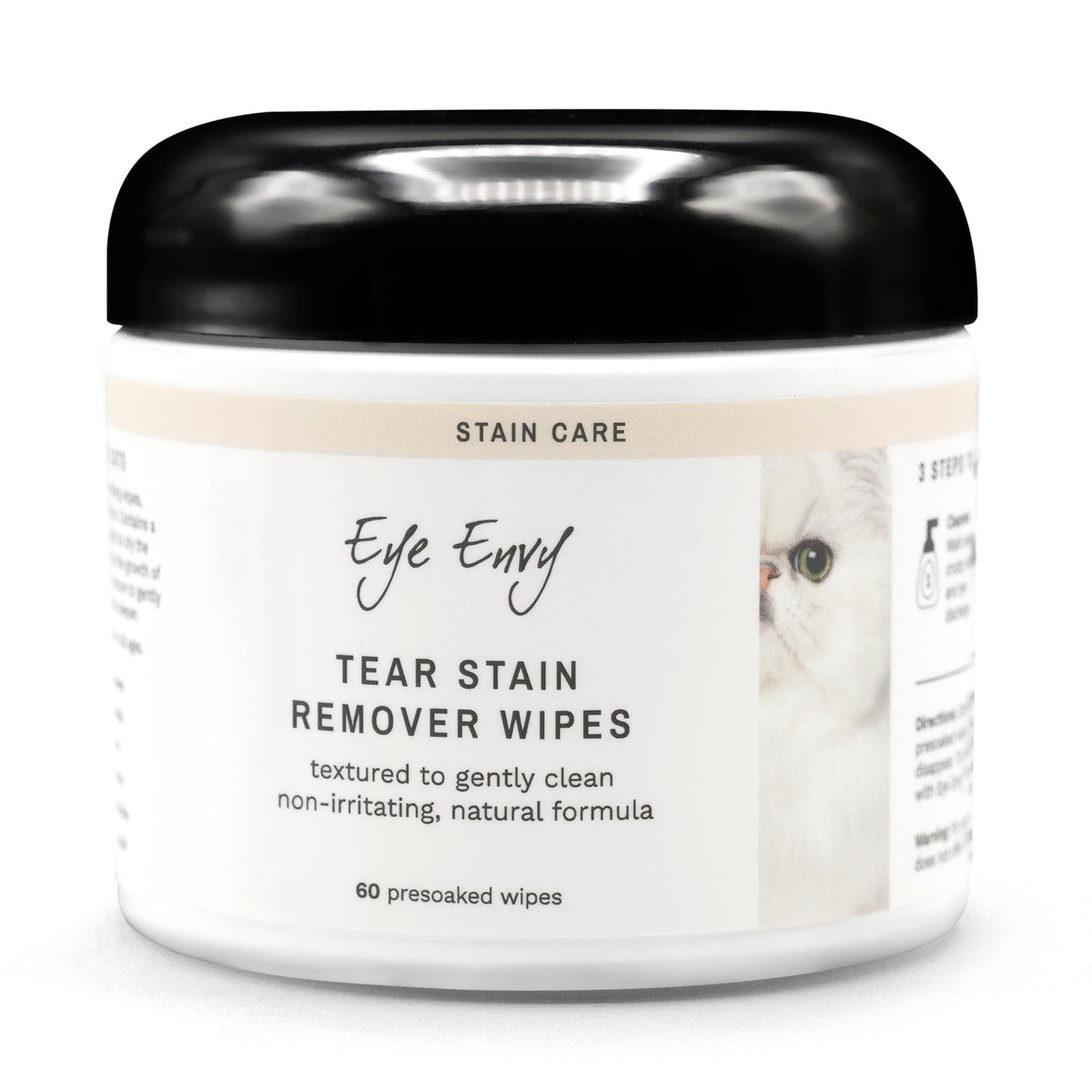 Eye Envy Tear Stain Wipes For Cats | Textured To Gently Clean, Treats The Cause Of Staining | 100% Natural Formula | Recommended By Persian & Exotic Breeders, Vets, Groomers | 60 Ct