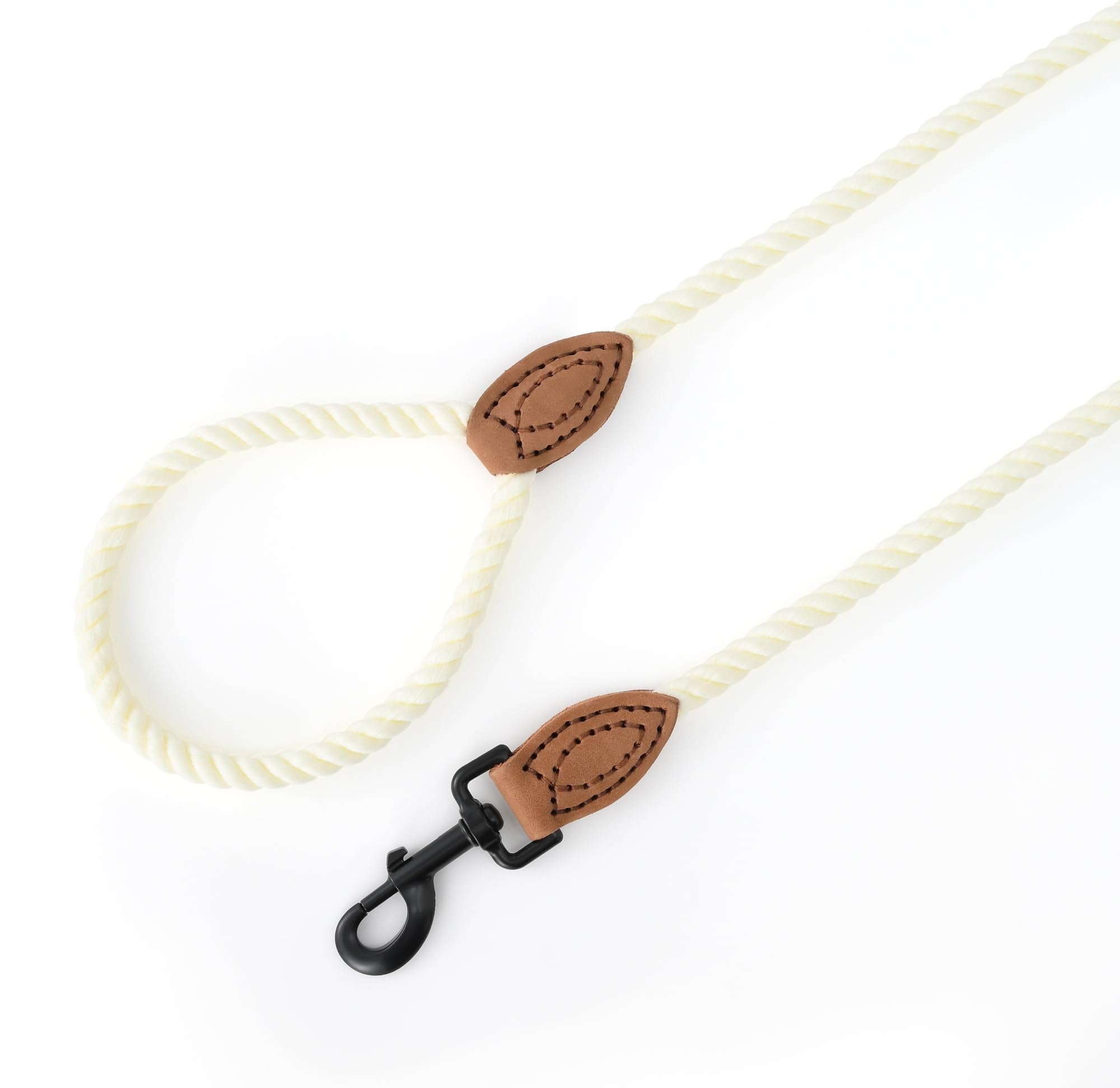 Mile High Life Dog Leash, Braided Cotton Rope Leashes With Leather Tailor Tip With Leather Tip - Heavy Duty Metal Clasp, 4Ft, 1/