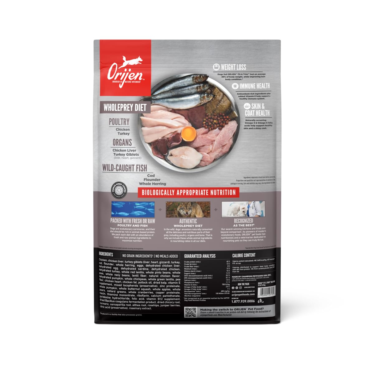 ORIJEN Fit & Trim Grain Free Dry Dog Food, 13lb, Fresh Ingredients, Grey