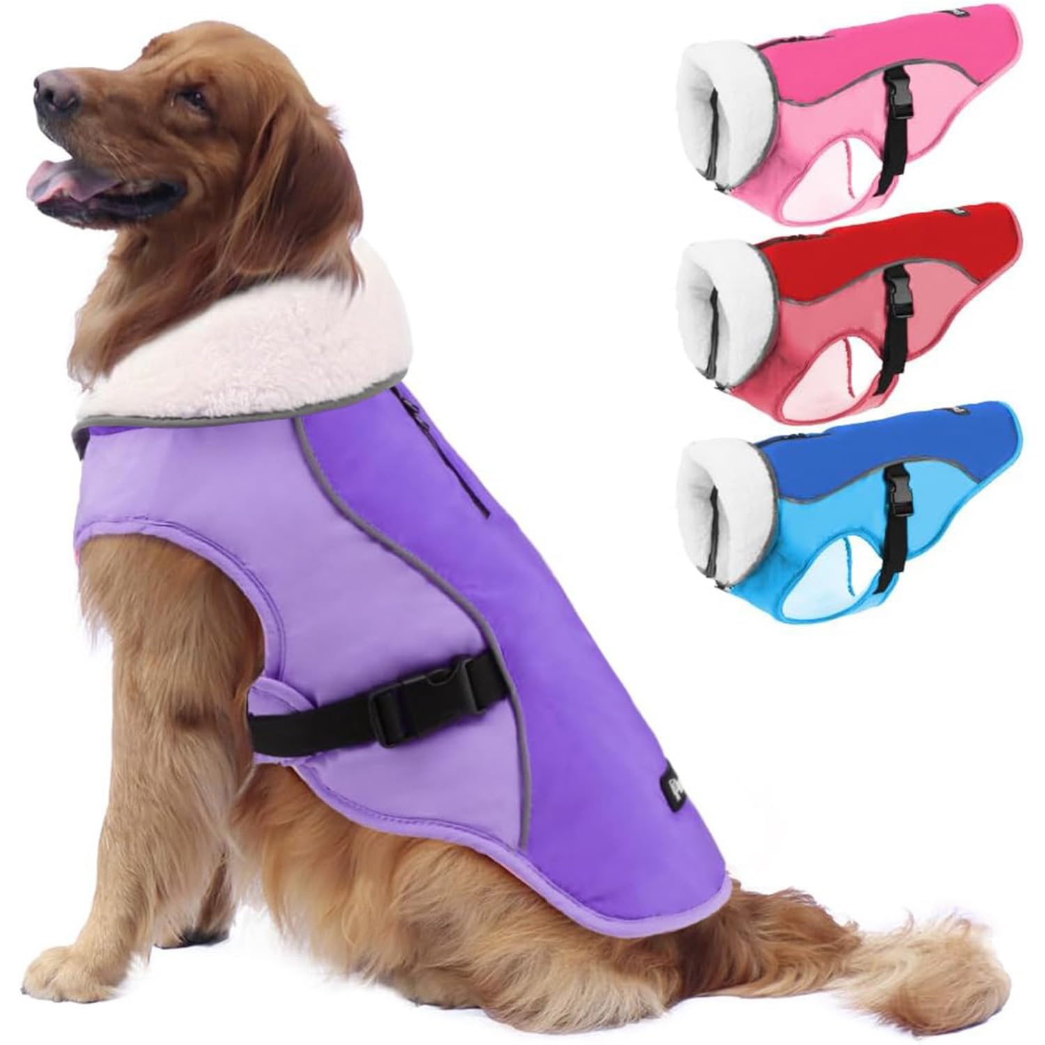 EMUST Dog Jacket Winter, Cozy Windproof Dog Jacket for Cold Weather, Solid Color Dog Vests for Winter for Medium Dogs,New Purple