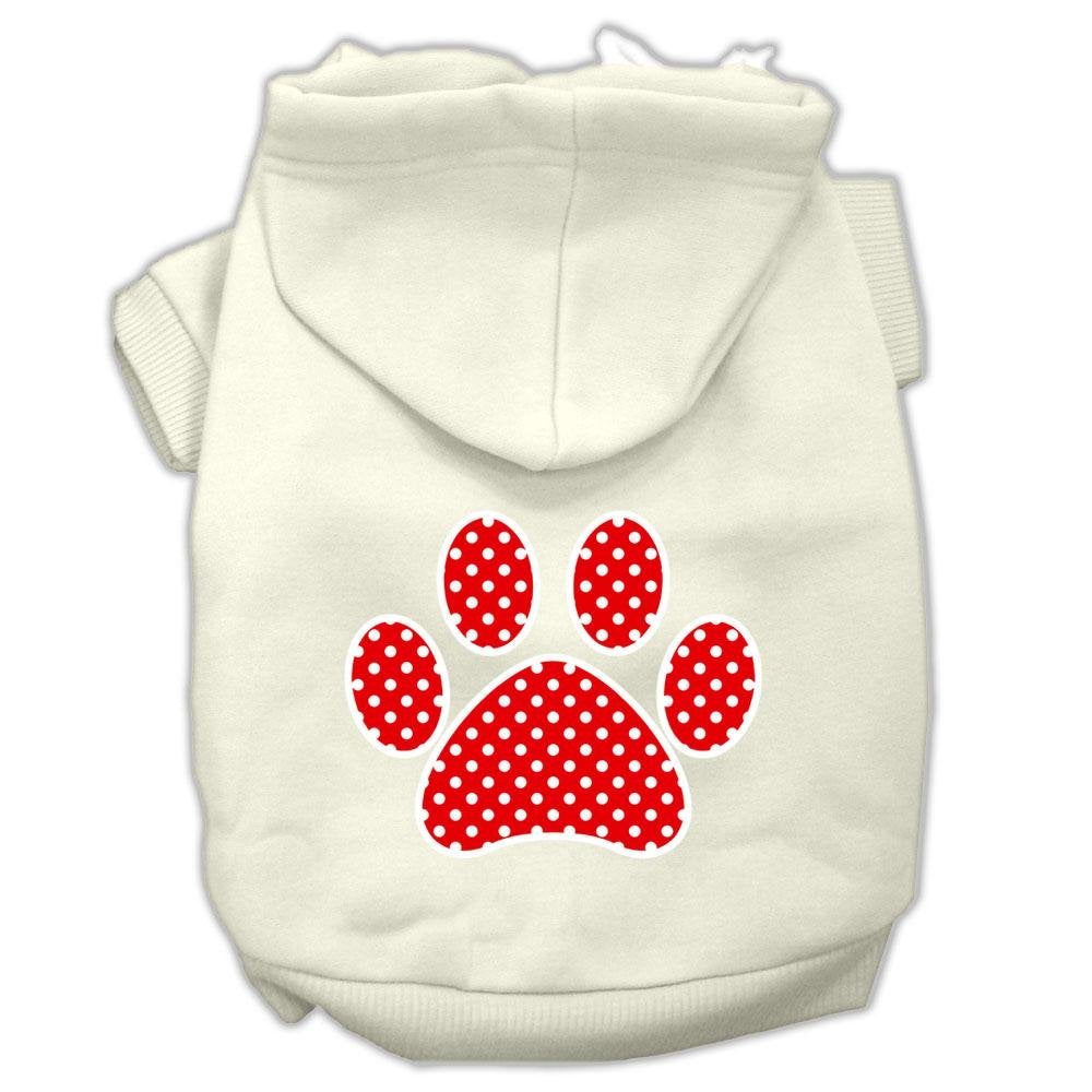 Pet Dog & Cat Hoodie Screen Printed, 'Red Swiss Dots Paw' Cream 3Xl (25-35 Lbs.)