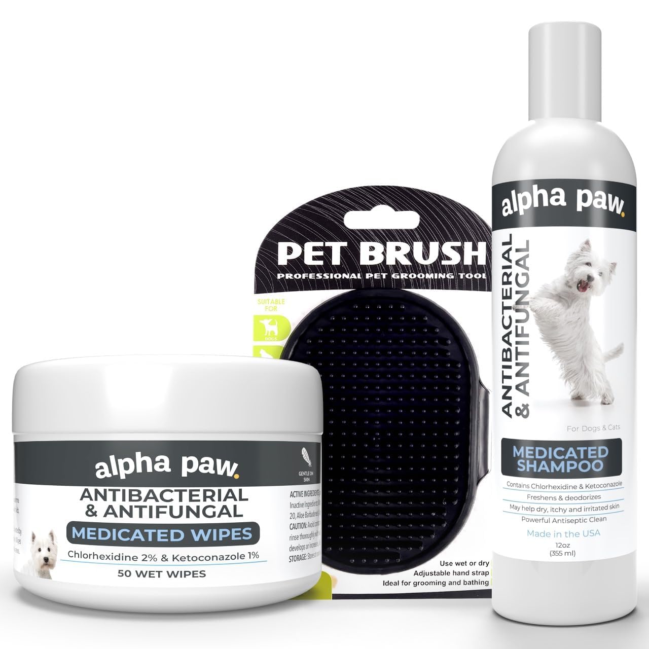 Smiling Paws Pets Medicated Grooming Kit Including: Wipes, Shampoo, And Brush For Dogs & Cats