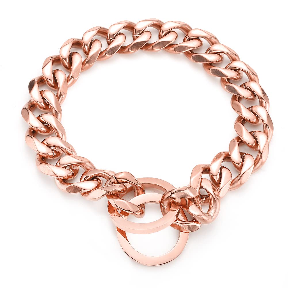 Rumypet Rose Gold Dog Chain Collar 11Mm/15Mm/19Mm Stainless Steel Cuban Link Chain Collar For Small Medium Large Dogs(19Mm,26Inc